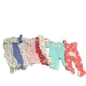 Baby Girl Sleepers Lot 9pc Sizes 6–12M 7 Zip 2 Snap Carter’s More Fleece Cotton